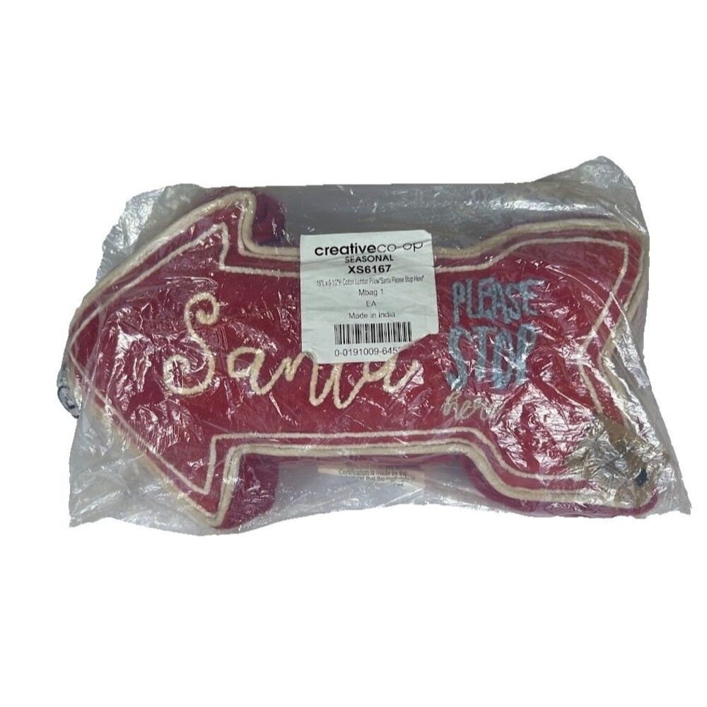 Creative Co-Op Holiday Christmas Decor Red Arrow Pillow Santa Please Stop NEW